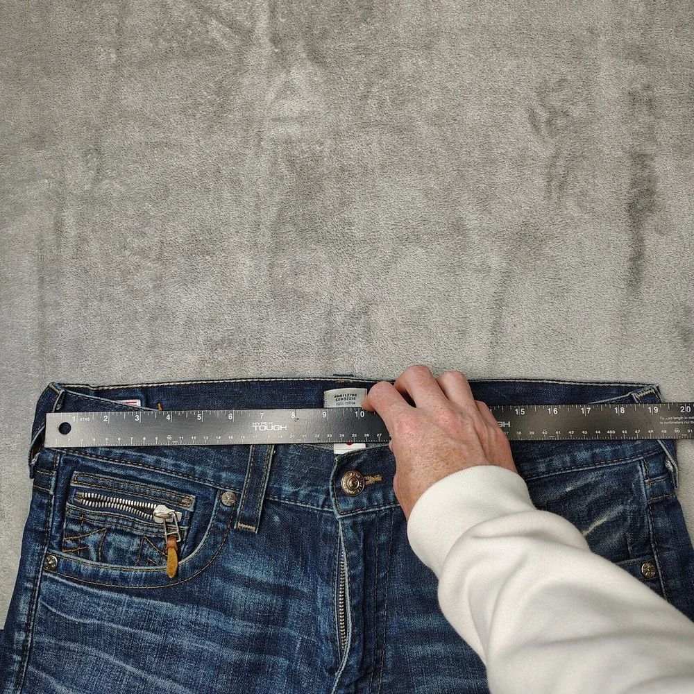 True Religion Bobby Jeans Mens 36x35 Blue Straight Leg Faded Distressed USA Made